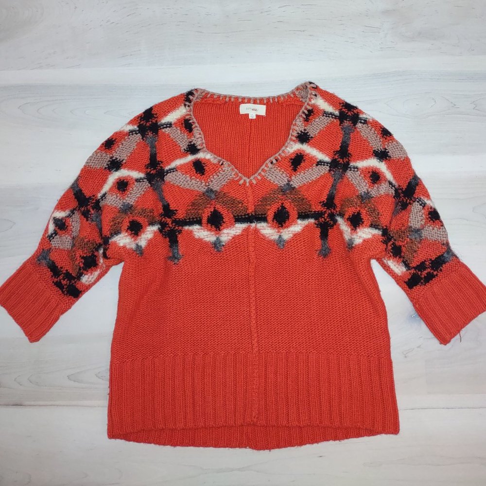 Anthropology Fiets Voor 2 Orange Embroidered Sweater